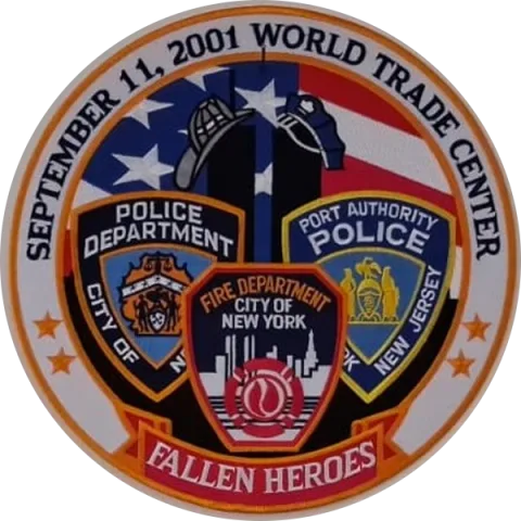 September 11, 2001 World Trade Center Fallen Heroes memorial patch honoring NYPD, FDNY, and Port Authority Police